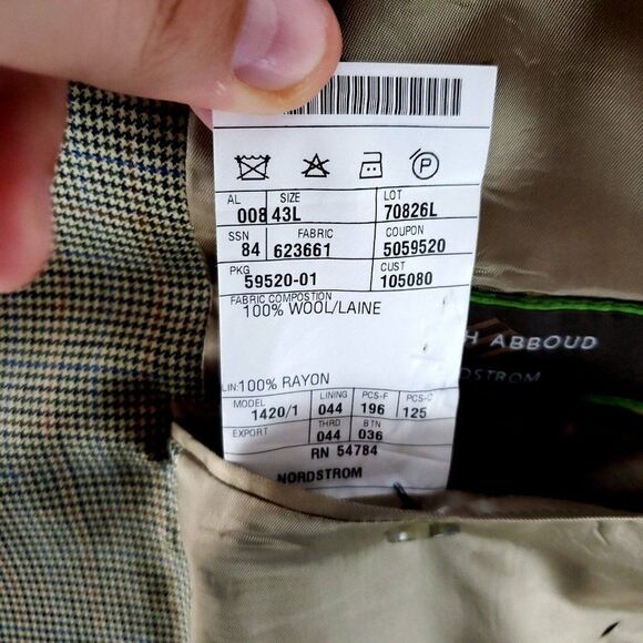 Joseph Abboud Nordstrom Wool 3 Button Sport Coat 42L Tan Houndstooth Windowpane - Picture 8 of 10